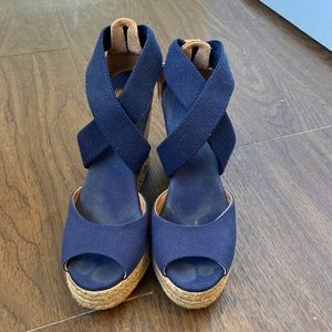 Tory Burch Espadrille Heels. Size 7. Navy.